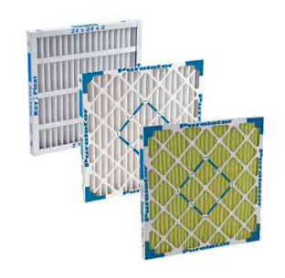 A set of three Purolator Air Filter pleated air filters.