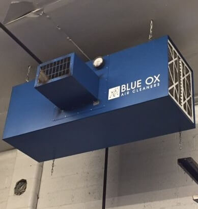 Blue Ox OX3500C industrial air cleaner installed at Smith Production LLC to remove machining fume and smoke.