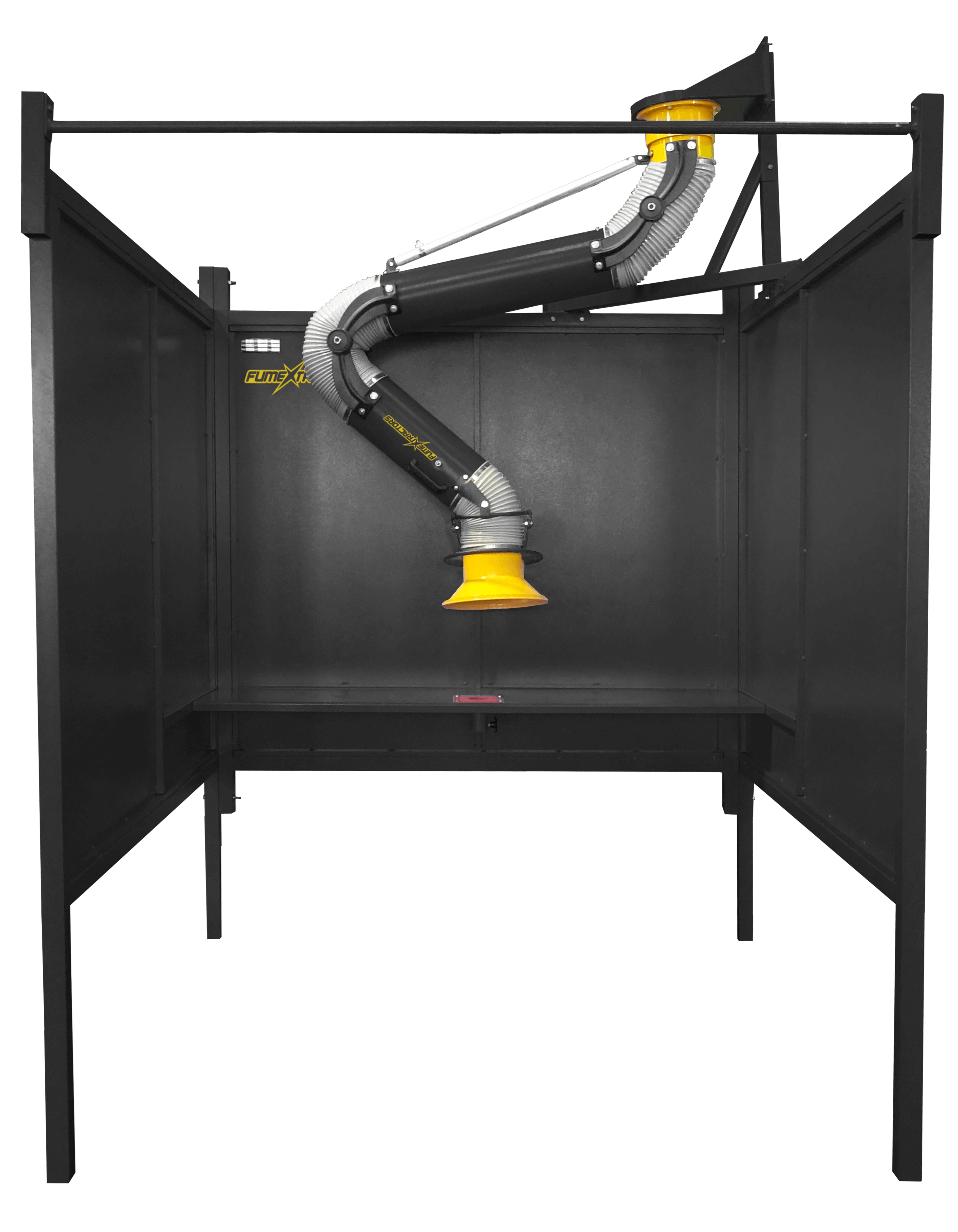 FumeXtractors Welding Booth show with fume extractor arm.